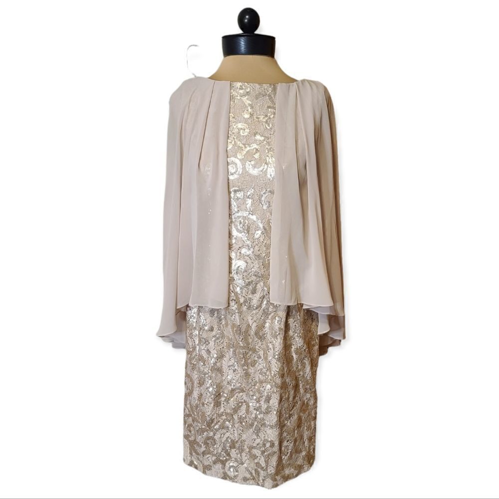 Alex Evenings Champagne Cream I Caplet Cocktail Mother of the Bride Dress Size 8